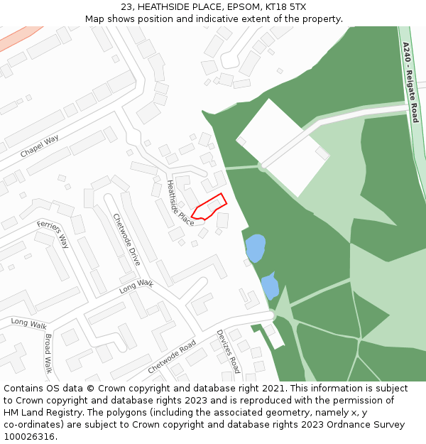 23, HEATHSIDE PLACE, EPSOM, KT18 5TX: Location map and indicative extent of plot