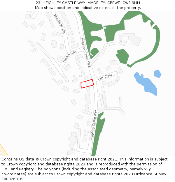 23, HEIGHLEY CASTLE WAY, MADELEY, CREWE, CW3 9HH: Location map and indicative extent of plot