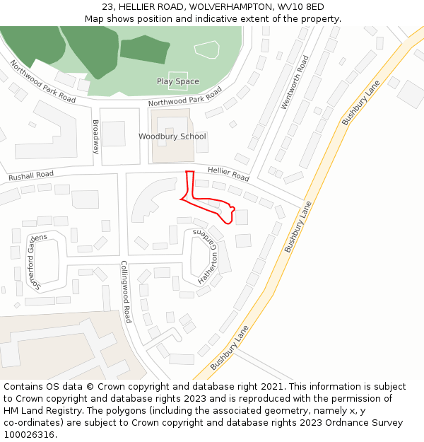 23, HELLIER ROAD, WOLVERHAMPTON, WV10 8ED: Location map and indicative extent of plot