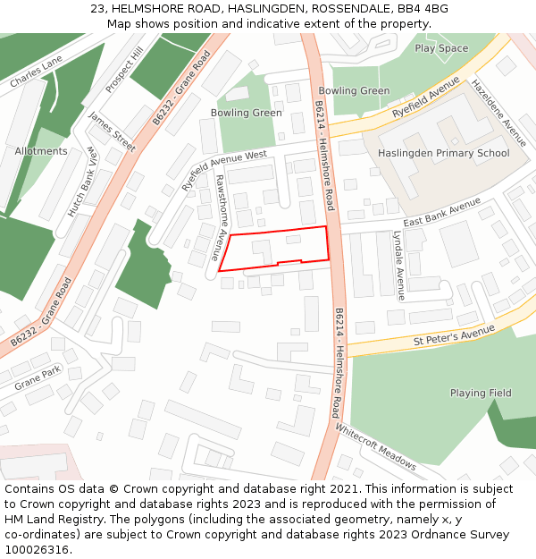 23, HELMSHORE ROAD, HASLINGDEN, ROSSENDALE, BB4 4BG: Location map and indicative extent of plot