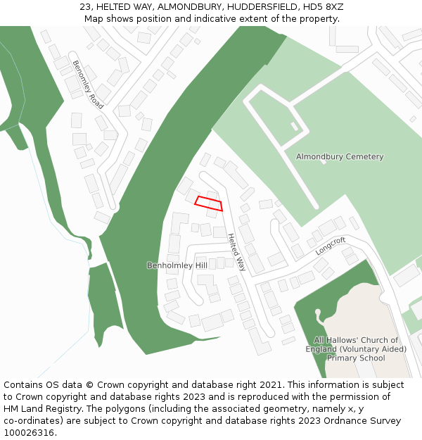 23, HELTED WAY, ALMONDBURY, HUDDERSFIELD, HD5 8XZ: Location map and indicative extent of plot