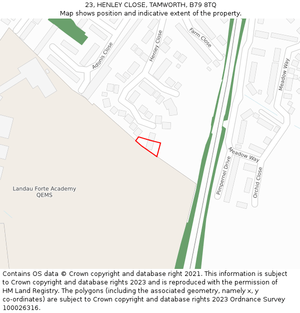 23, HENLEY CLOSE, TAMWORTH, B79 8TQ: Location map and indicative extent of plot