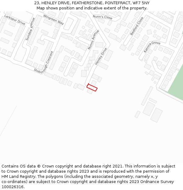 23, HENLEY DRIVE, FEATHERSTONE, PONTEFRACT, WF7 5NY: Location map and indicative extent of plot