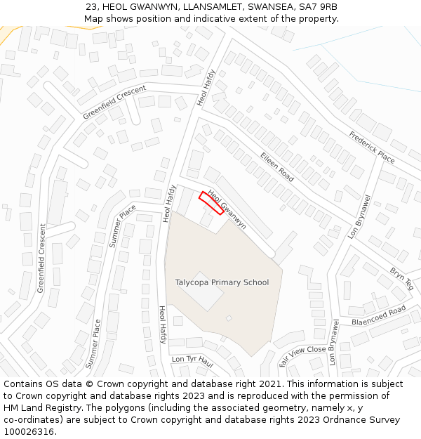 23, HEOL GWANWYN, LLANSAMLET, SWANSEA, SA7 9RB: Location map and indicative extent of plot