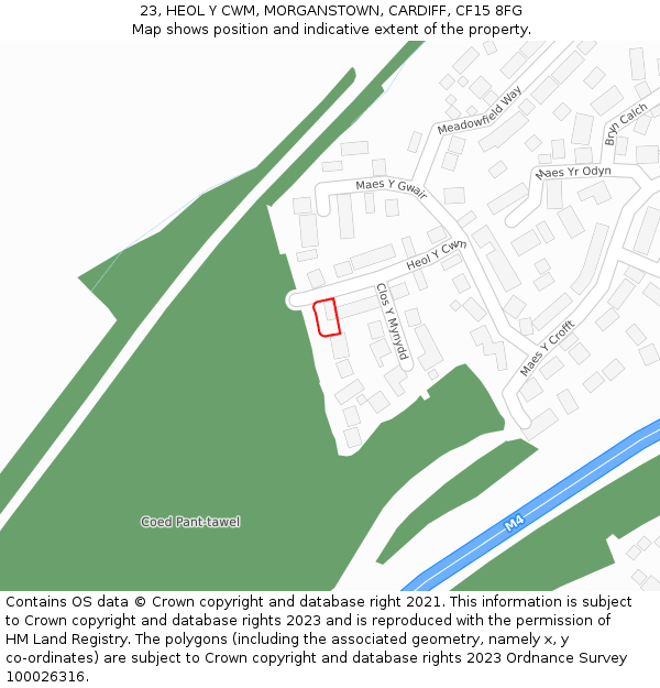 23, HEOL Y CWM, MORGANSTOWN, CARDIFF, CF15 8FG: Location map and indicative extent of plot