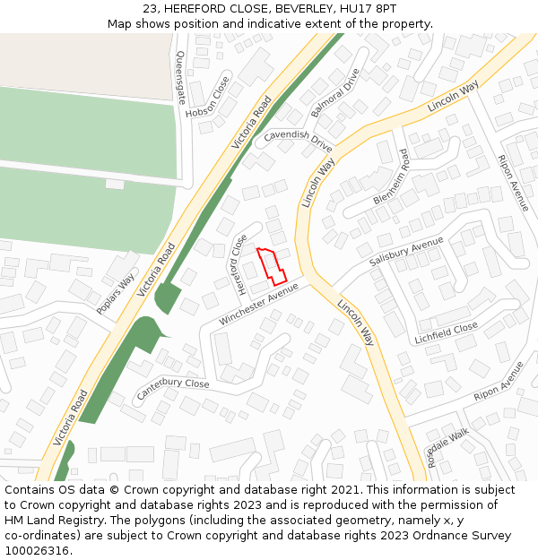 23, HEREFORD CLOSE, BEVERLEY, HU17 8PT: Location map and indicative extent of plot