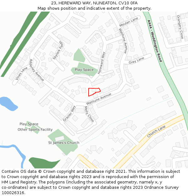 23, HEREWARD WAY, NUNEATON, CV10 0FA: Location map and indicative extent of plot