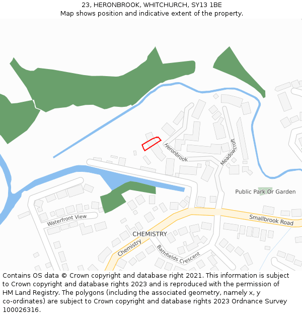 23, HERONBROOK, WHITCHURCH, SY13 1BE: Location map and indicative extent of plot