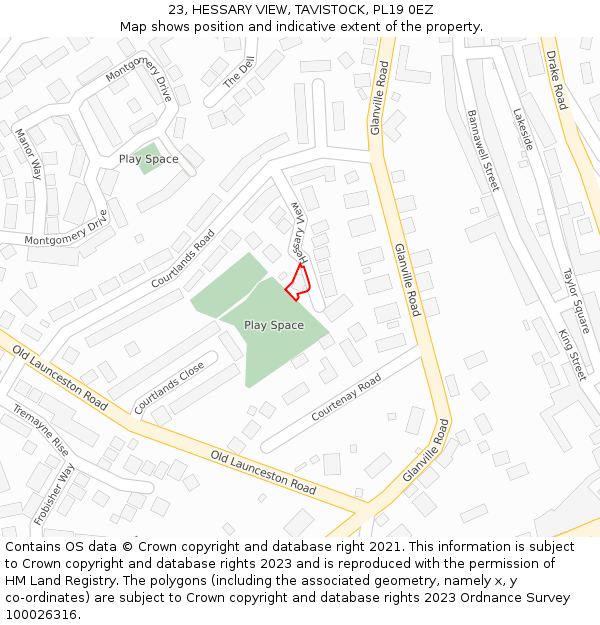 23, HESSARY VIEW, TAVISTOCK, PL19 0EZ: Location map and indicative extent of plot