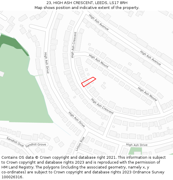 23, HIGH ASH CRESCENT, LEEDS, LS17 8RH: Location map and indicative extent of plot