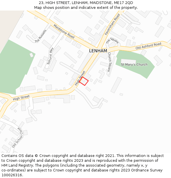 23, HIGH STREET, LENHAM, MAIDSTONE, ME17 2QD: Location map and indicative extent of plot