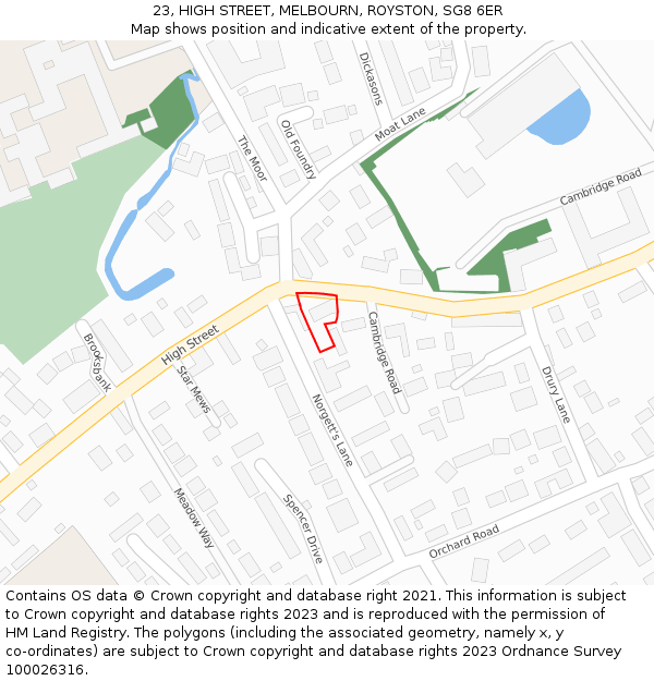 23, HIGH STREET, MELBOURN, ROYSTON, SG8 6ER: Location map and indicative extent of plot