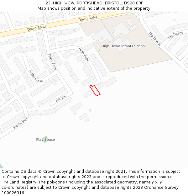 23, HIGH VIEW, PORTISHEAD, BRISTOL, BS20 8RF: Location map and indicative extent of plot