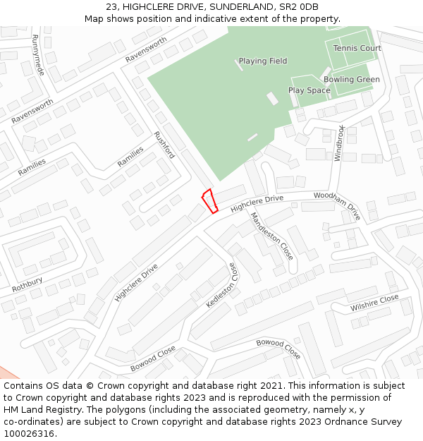 23, HIGHCLERE DRIVE, SUNDERLAND, SR2 0DB: Location map and indicative extent of plot