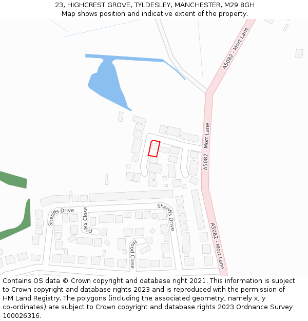 23, HIGHCREST GROVE, TYLDESLEY, MANCHESTER, M29 8GH: Location map and indicative extent of plot