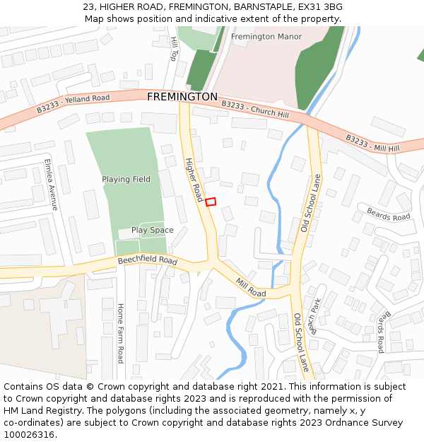 23, HIGHER ROAD, FREMINGTON, BARNSTAPLE, EX31 3BG: Location map and indicative extent of plot