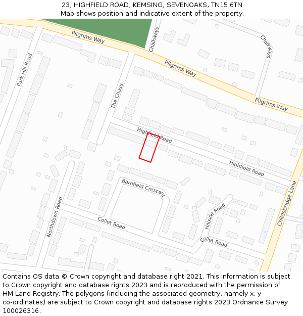 23, HIGHFIELD ROAD, KEMSING, SEVENOAKS, TN15 6TN: Location map and indicative extent of plot