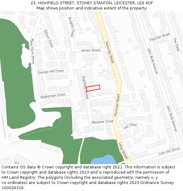 23, HIGHFIELD STREET, STONEY STANTON, LEICESTER, LE9 4DF: Location map and indicative extent of plot