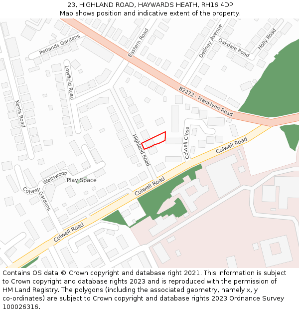 23, HIGHLAND ROAD, HAYWARDS HEATH, RH16 4DP: Location map and indicative extent of plot