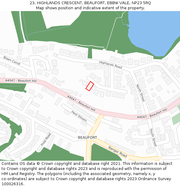 23, HIGHLANDS CRESCENT, BEAUFORT, EBBW VALE, NP23 5RQ: Location map and indicative extent of plot