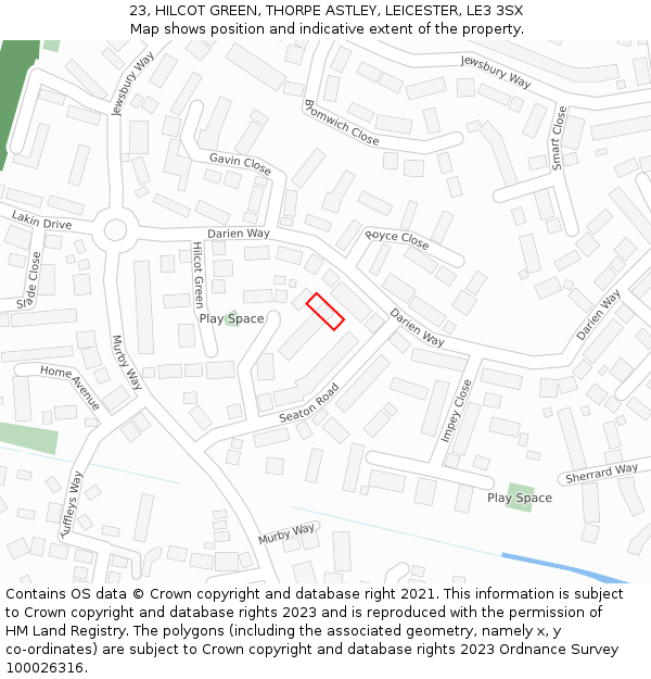 23, HILCOT GREEN, THORPE ASTLEY, LEICESTER, LE3 3SX: Location map and indicative extent of plot