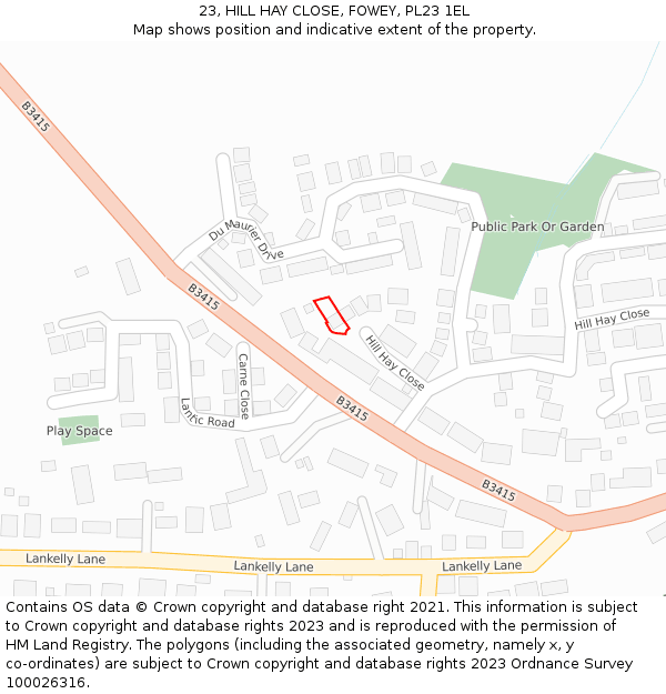 23, HILL HAY CLOSE, FOWEY, PL23 1EL: Location map and indicative extent of plot