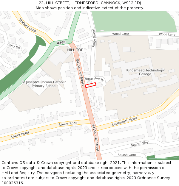 23, HILL STREET, HEDNESFORD, CANNOCK, WS12 1DJ: Location map and indicative extent of plot