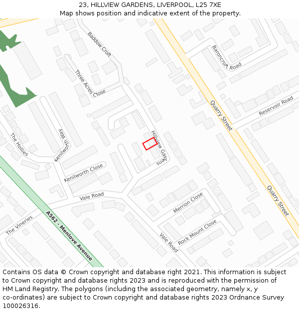 23, HILLVIEW GARDENS, LIVERPOOL, L25 7XE: Location map and indicative extent of plot