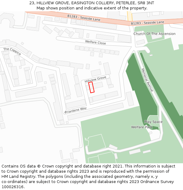 23, HILLVIEW GROVE, EASINGTON COLLIERY, PETERLEE, SR8 3NT: Location map and indicative extent of plot