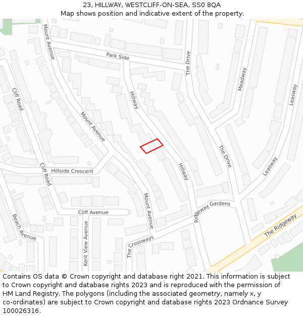 23, HILLWAY, WESTCLIFF-ON-SEA, SS0 8QA: Location map and indicative extent of plot