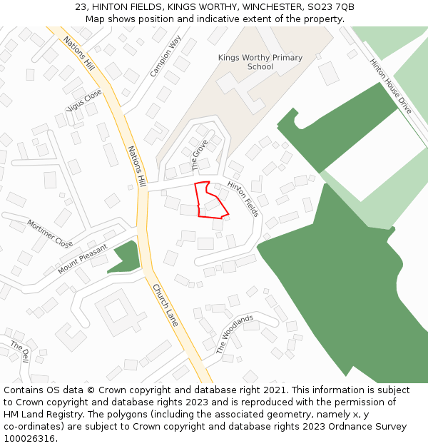 23, HINTON FIELDS, KINGS WORTHY, WINCHESTER, SO23 7QB: Location map and indicative extent of plot