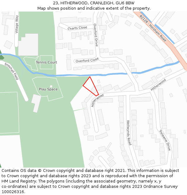 23, HITHERWOOD, CRANLEIGH, GU6 8BW: Location map and indicative extent of plot