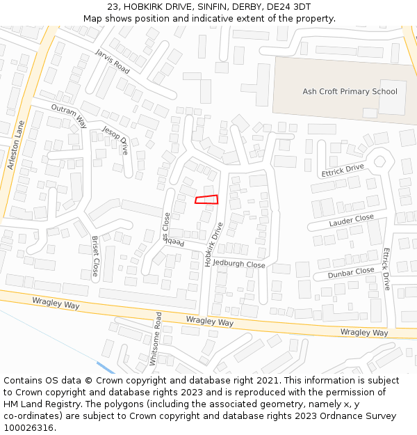 23, HOBKIRK DRIVE, SINFIN, DERBY, DE24 3DT: Location map and indicative extent of plot
