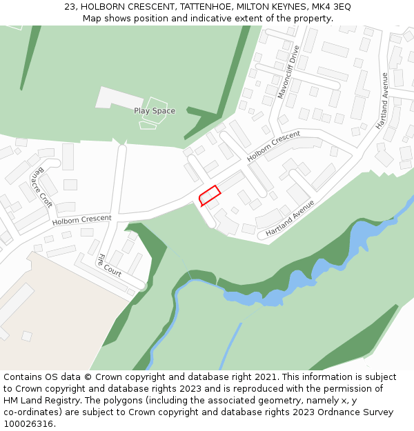 23, HOLBORN CRESCENT, TATTENHOE, MILTON KEYNES, MK4 3EQ: Location map and indicative extent of plot