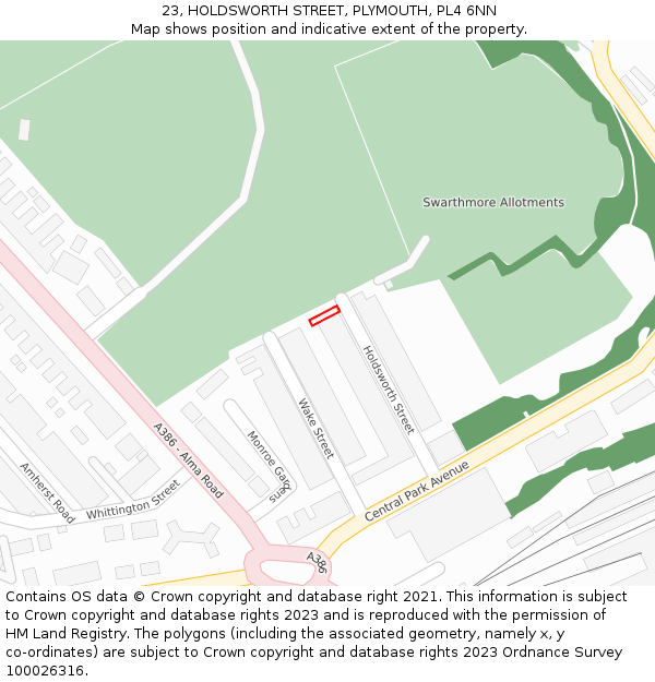 23, HOLDSWORTH STREET, PLYMOUTH, PL4 6NN: Location map and indicative extent of plot