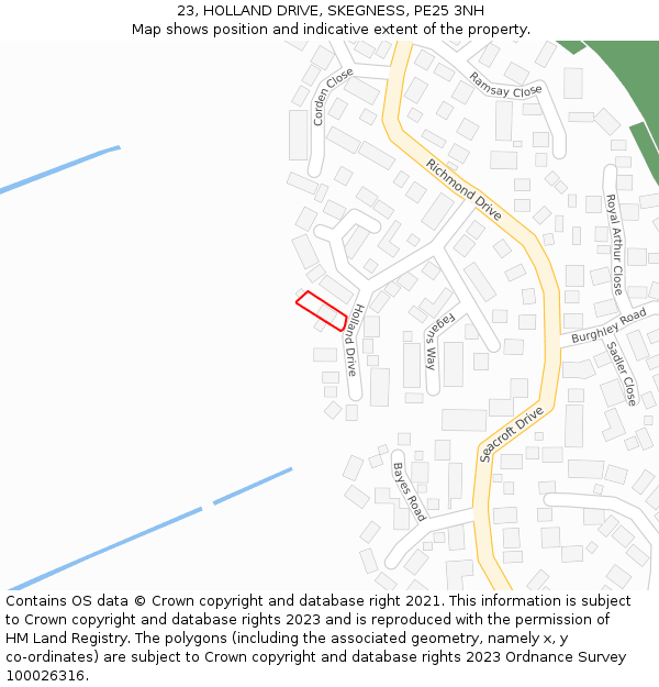 23, HOLLAND DRIVE, SKEGNESS, PE25 3NH: Location map and indicative extent of plot