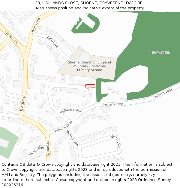 23, HOLLANDS CLOSE, SHORNE, GRAVESEND, DA12 3EH: Location map and indicative extent of plot