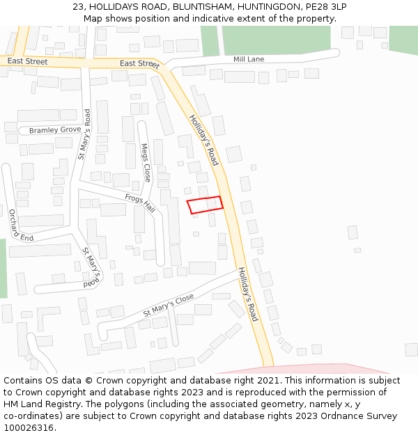 23, HOLLIDAYS ROAD, BLUNTISHAM, HUNTINGDON, PE28 3LP: Location map and indicative extent of plot