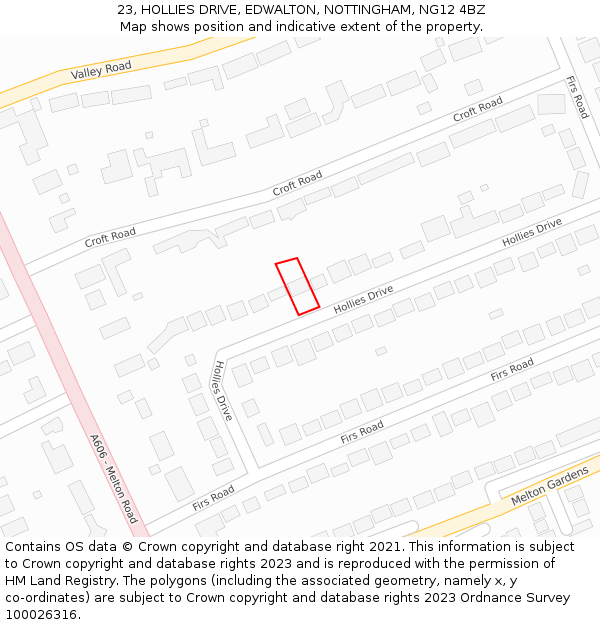 23, HOLLIES DRIVE, EDWALTON, NOTTINGHAM, NG12 4BZ: Location map and indicative extent of plot