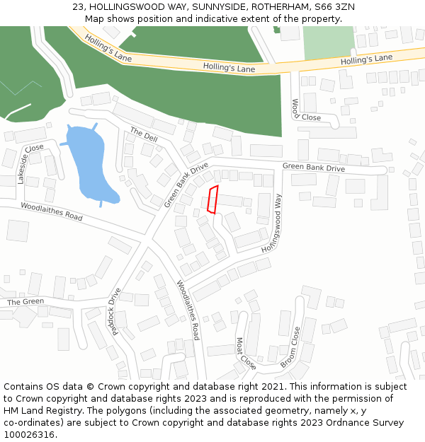 23, HOLLINGSWOOD WAY, SUNNYSIDE, ROTHERHAM, S66 3ZN: Location map and indicative extent of plot