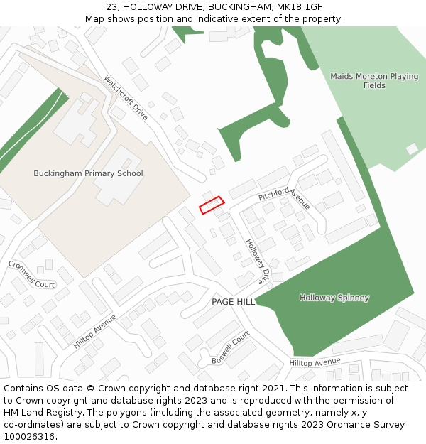 23, HOLLOWAY DRIVE, BUCKINGHAM, MK18 1GF: Location map and indicative extent of plot
