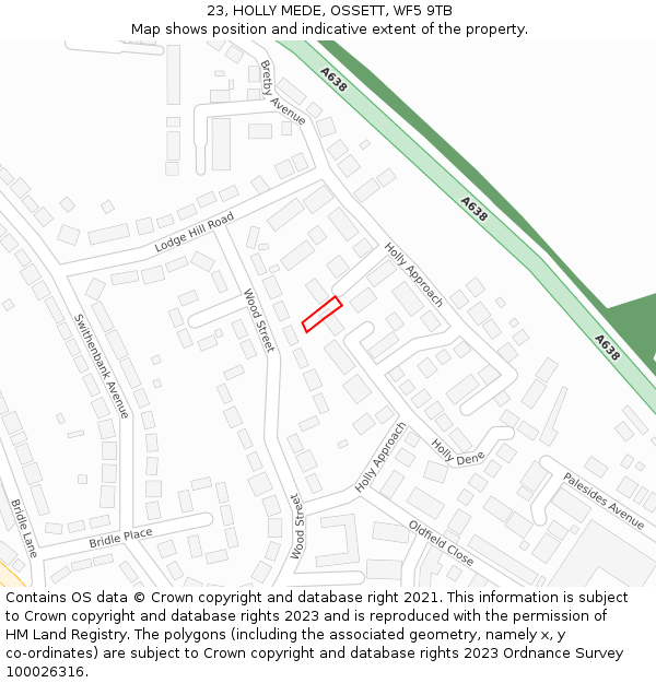 23, HOLLY MEDE, OSSETT, WF5 9TB: Location map and indicative extent of plot