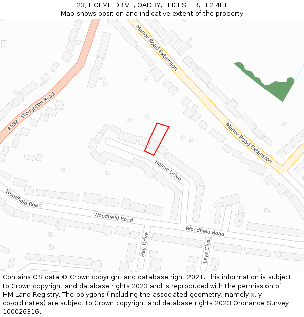 23, HOLME DRIVE, OADBY, LEICESTER, LE2 4HF: Location map and indicative extent of plot