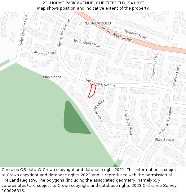 23, HOLME PARK AVENUE, CHESTERFIELD, S41 8XB: Location map and indicative extent of plot