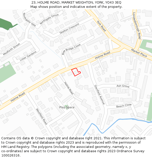 23, HOLME ROAD, MARKET WEIGHTON, YORK, YO43 3EQ: Location map and indicative extent of plot