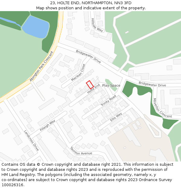 23, HOLTE END, NORTHAMPTON, NN3 3FD: Location map and indicative extent of plot