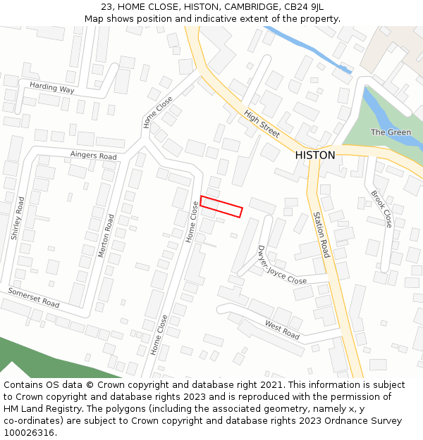 23, HOME CLOSE, HISTON, CAMBRIDGE, CB24 9JL: Location map and indicative extent of plot