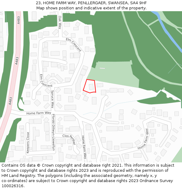 23, HOME FARM WAY, PENLLERGAER, SWANSEA, SA4 9HF: Location map and indicative extent of plot