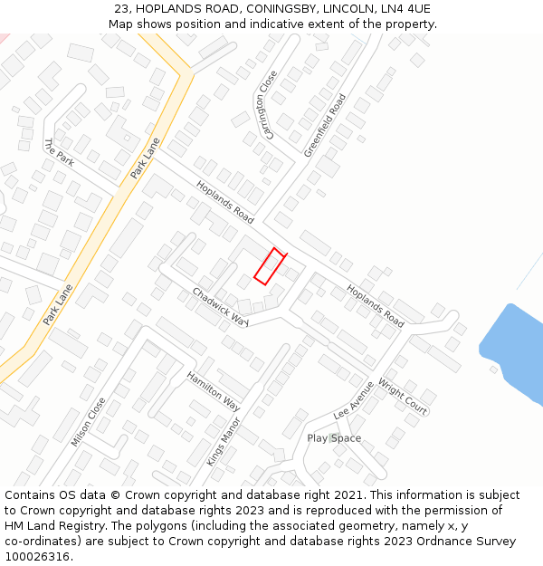 23, HOPLANDS ROAD, CONINGSBY, LINCOLN, LN4 4UE: Location map and indicative extent of plot