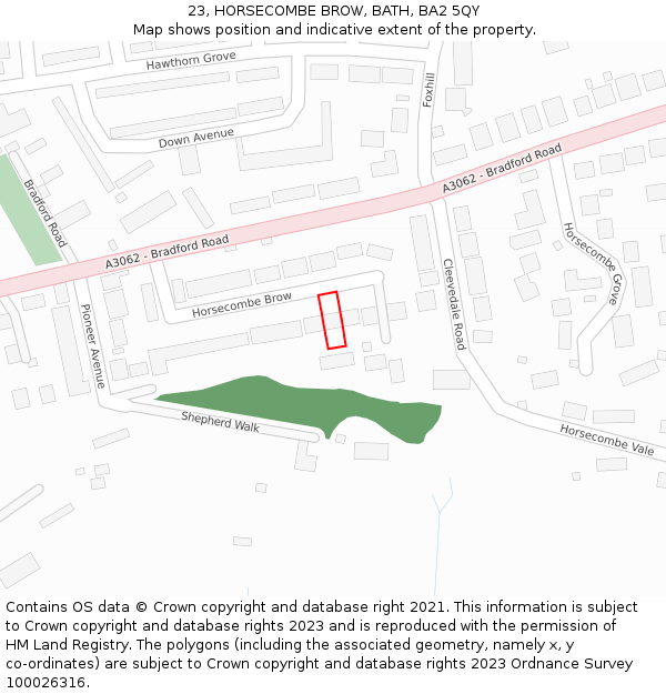 23, HORSECOMBE BROW, BATH, BA2 5QY: Location map and indicative extent of plot